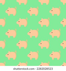 Exquisite square tile adorned with an amusing animal portrait. Seamless pattern with pig on st. patrick's blue background. Design for a business card with an animal silhouette.