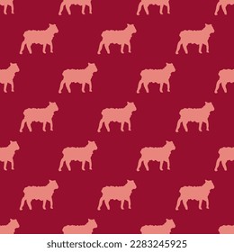 Exquisite square tile adorned with an amusing animal portrait. Seamless pattern with sheep on light coral background. Design for a business card with an animal motif.