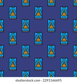 Exquisite square tile adorned with an amusing food portrait. Seamless pattern with smartphone on st. patrick's blue background. Design for a rigid wrap for hot dogs.