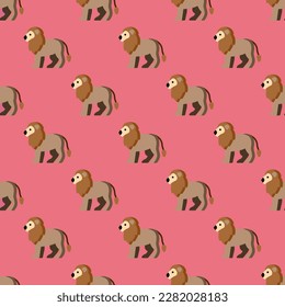 Exquisite Square tile with an enchanting animal drawing. Seamless pattern with lion on persian indigo background. Design for a set of postcards with animal cartoons.