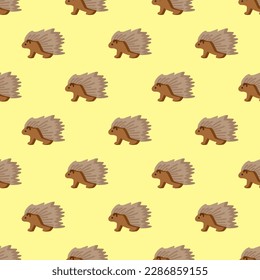 Exquisite Square tile with an enchanting animal drawing. Seamless pattern with porcupine on powder blue (web) background. Design for a set of postcards with animals.
