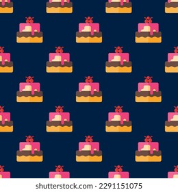 Exquisite Square tile with an enchanting food drawing. Seamless pattern with cake on dark tan background. Design for websites to give them a professional look.