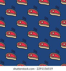 Exquisite Square tile with an enchanting food drawing. Seamless pattern with steak on blond background. Design for an insulating wrap for French fries.