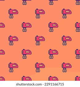 Exquisite Square tile with an enchanting food drawing. Seamless pattern with mixer on pink-orange background. Design for a flavor-preserving wrap for pizza.