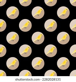 Exquisite square tile with a jolly animal painting. Seamless pattern with Canary on black background. Design for a t-shirt featuring an animal print.