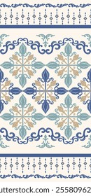 Exquisite Taste Luxury Scroll Ornament Border Pattern with Gold Silk and Shades of Blue Ombre Embroidery Hand Draw Geometric Decoration. Rich Border Light Cool Design Haute Couture Fashion Fabric Rim