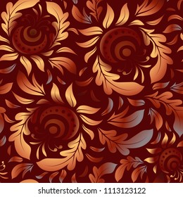 Exquisite template in orange, brown and red colors. Vector damask seamless pattern. Classical luxury old fashioned damask ornament, royal victorian seamless texture for wallpapers, textile, wrapping.