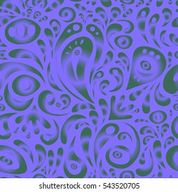 Exquisite template in violet and green doodles. Vector damask seamless pattern. Classical luxury old fashioned damask ornament, royal victorian seamless texture for wallpapers, textile, wrapping.