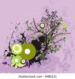 Exquisite vector illustration series. Floral foliage background with a butterfly.