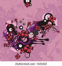 Exquisite vector illustration series. Floral foliage background with grunge details.