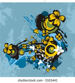 Exquisite vector illustration series. Floral foliage background with grunge details.