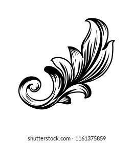 Exquisite Vintage baroque frame scroll ornament engraving border floral retro pattern antique style acanthus foliage swirl decorative design element filigree calligraphy.