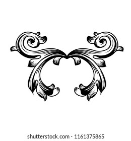 Exquisite Vintage baroque frame scroll ornament engraving border floral retro pattern antique style acanthus foliage swirl decorative design element filigree calligraphy.