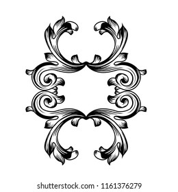 Exquisite Vintage baroque frame scroll ornament engraving border floral retro pattern antique style acanthus foliage swirl decorative design element filigree calligraphy.