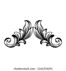 Exquisite Vintage baroque frame scroll ornament engraving border floral retro pattern antique style acanthus foliage swirl decorative design element filigree calligraphy.