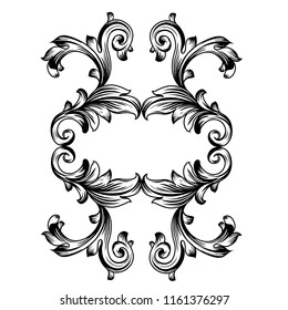 Exquisite Vintage baroque frame scroll ornament engraving border floral retro pattern antique style acanthus foliage swirl decorative design element filigree calligraphy.