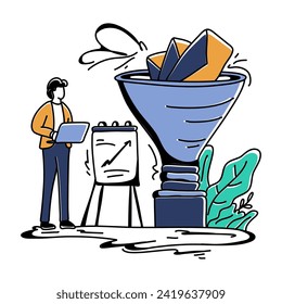Exquisita Ilustración plana de publicidad en Internet para el marketing de embudo Optimiza el viaje del cliente