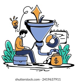 Exquisite Website-Werbe-Flat-Illustration für das Funnel-Marketing Optimieren Sie die Reise des Kunden
