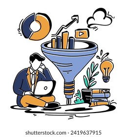 Exquisite Web Advertising Flat Illustration for Funnel Marketing Optimize Customer Journey