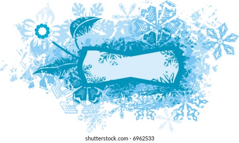 Exquisita serie de fondo invernal con copos de nieve y detalles florales, ilustración vectorial.