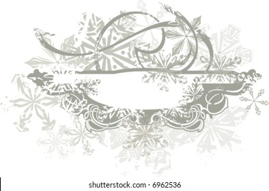 Exquisita serie de fondo invernal con copos de nieve y detalles ornamentales, ilustración vectorial.