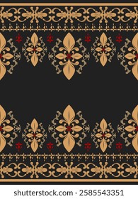 Exquisitely Elegance Frame Decoration. Classy Detailed of Gold Embroidery Scroll Ornament for Handicraft Silk Weaves Gothic Baroque Fleur de lis Damask for Romance Dark Mysterious Decoration Wallpaper