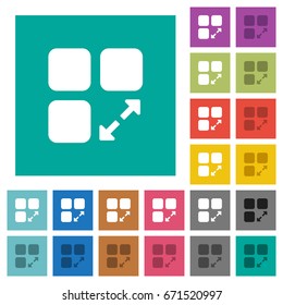 Extend component multi colored flat icons on plain square backgrounds. Included white and darker icon variations for hover or active effects.