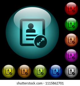 Extend contact icons in color illuminated spherical glass buttons on black background. Can be used to black or dark templates