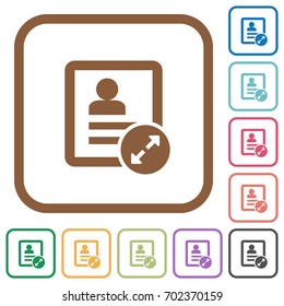 Extend contact simple icons in color rounded square frames on white background