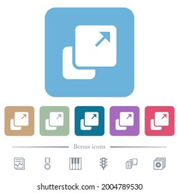 Extend element white flat icons on color rounded square backgrounds. 6 bonus icons included
