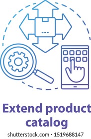 Extend Product Catalog Blue Concept Icon. Online Business Idea Thin Line Illustration. Dropshipping Service. E Commerce. Increasing Product Page Selection. Vector Isolated Outline Drawing