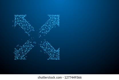 Extend, resize and Cross arrow sign form lines, triangles and particle style design. Illustration vector