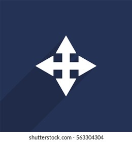 Extend resize cursor vector icon with long shadow isolated on  blue