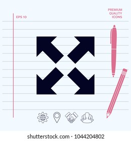 Extend, resize icon. Cross arrow sign.