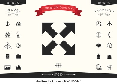 Extend, resize icon. Cross arrow sign.