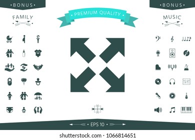 Extend, resize icon. Cross arrow sign.