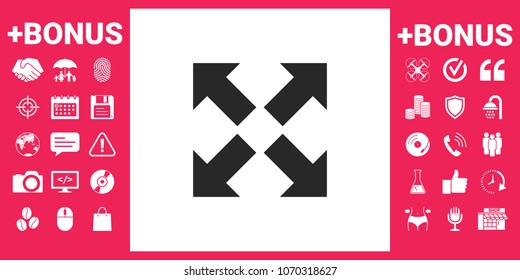 Extend, resize icon. Cross arrow sign.