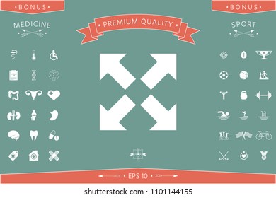 Extend, resize icon. Cross arrow sign.