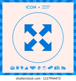 Extend, resize icon. Cross arrow sign.