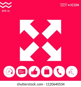 Extend, resize icon. Cross arrow sign.