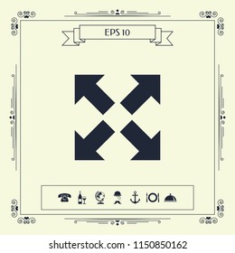 Extend, resize icon. Cross arrow sign.