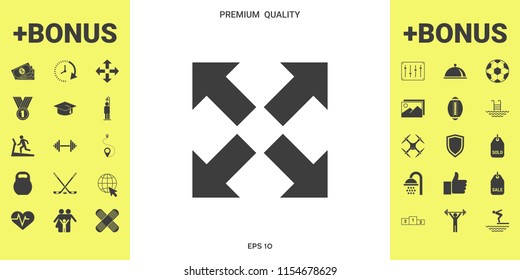 Extend, resize icon. Cross arrow sign.