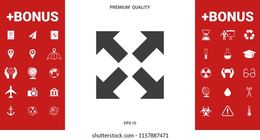 Extend, resize icon. Cross arrow sign.