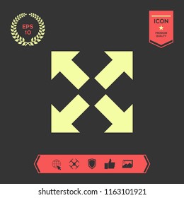 Extend, resize icon. Cross arrow sign.