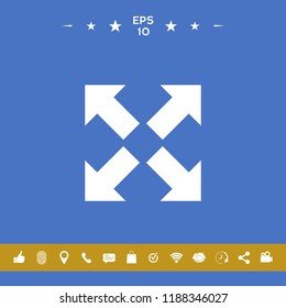 Extend, resize icon. Cross arrow sign.