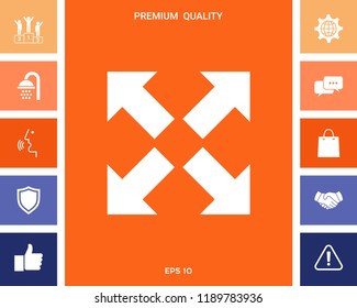 Extend, resize icon. Cross arrow sign.