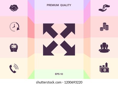 Extend, resize icon. Cross arrow sign.