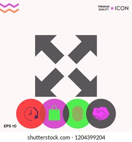 Extend, resize icon. Cross arrow sign.