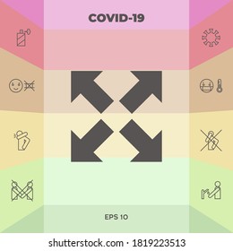 Extender, redimensionar el icono. Signo de flecha cruzada. Elementos gráficos para su diseño