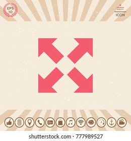 Extend, resize icon. Cross arrow sign.